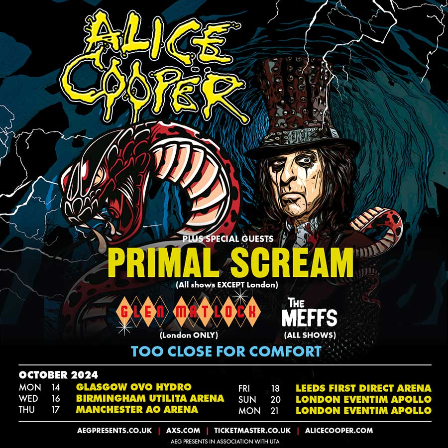 UK Alice Cooper announces Too Close For Comfort Tour poster 2024