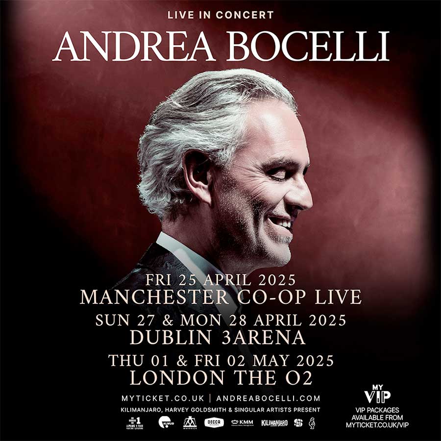 Andrea Bocelli announces UK and Ireland Tour 2025 poster