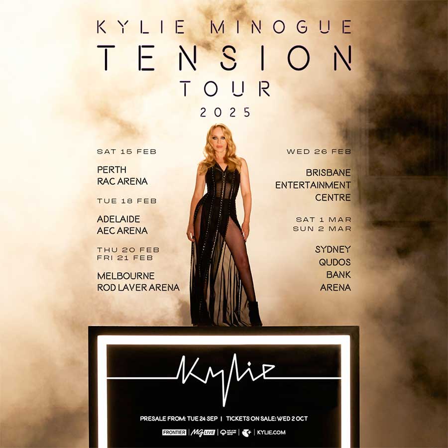 Kylie announces Australian dates for her Tension Tour 2025 poster